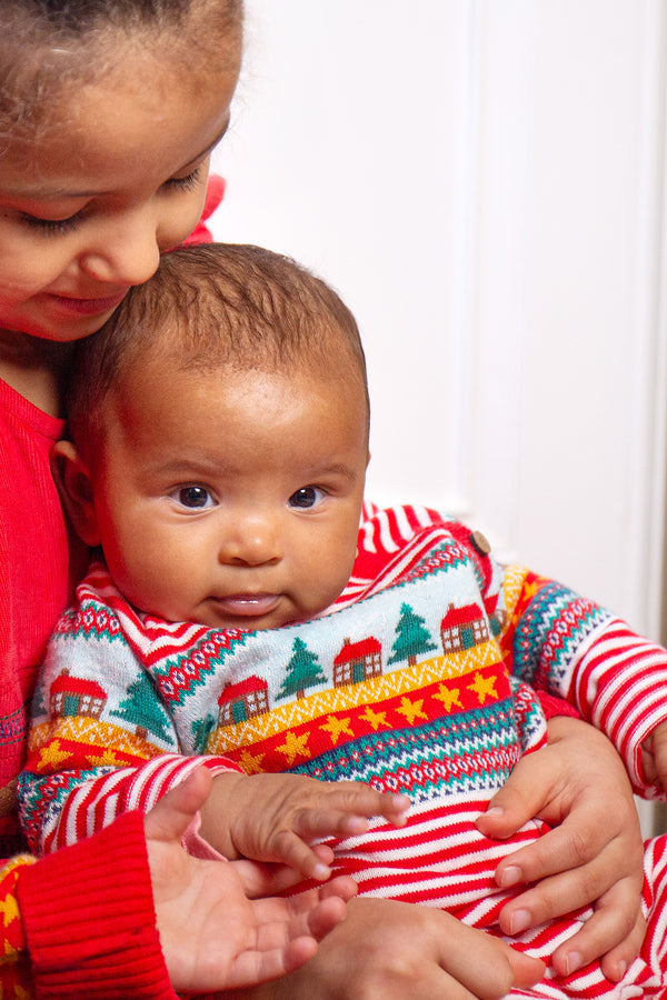 Lumi Knitted Romper, Fairisle Christmas Stripe