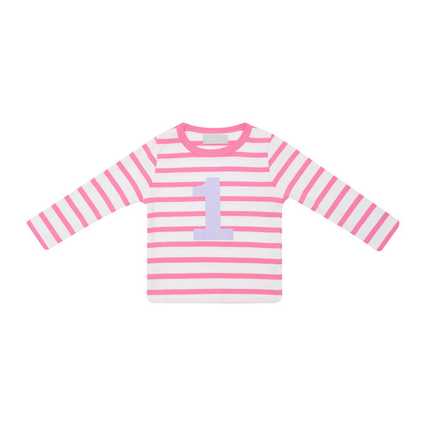 Hot Pink & White Striped Number 1 T Shirt