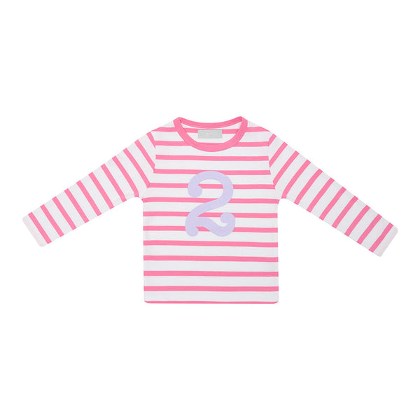 Hot Pink & White Striped Number 2 T Shirt