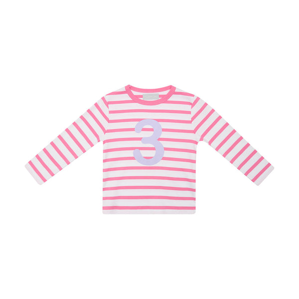 Hot Pink & White Striped Number 3 T Shirt