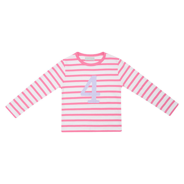 Hot Pink & White Striped Number 4 T Shirt