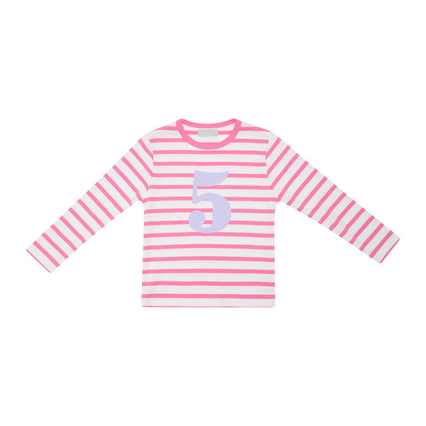 Hot Pink & White Striped Number 5 T Shirt