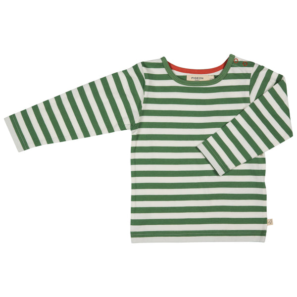 Long Sleeve T-Shirt Breton Stripe, Green/White