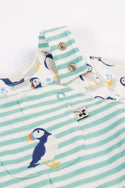 Footed Dungaree Baby Gift Set, Puffin Pals/Moss Stripe