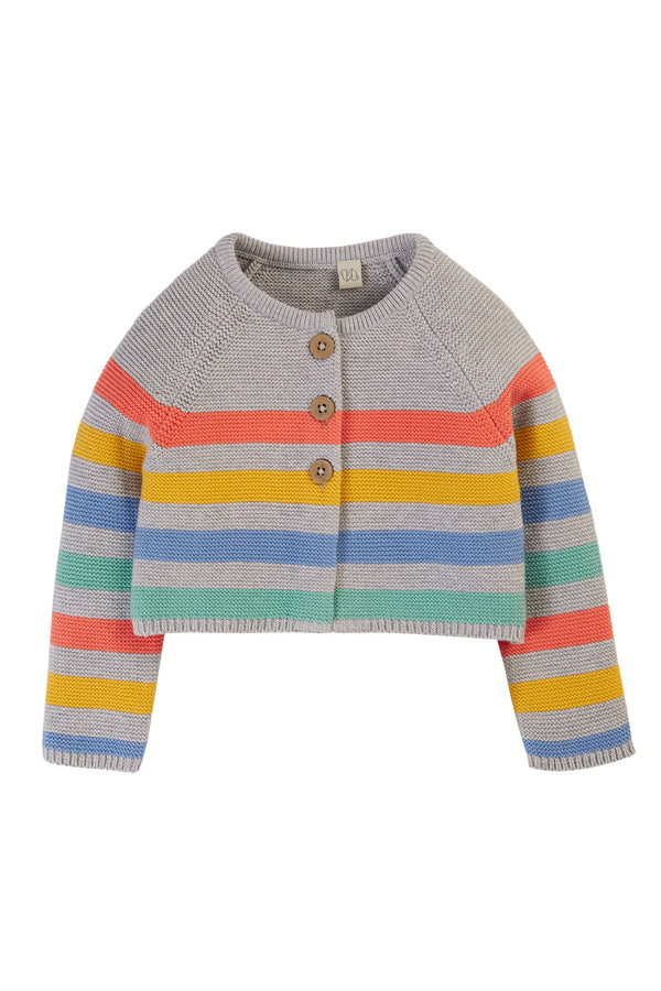 Bright as a Button Cardi, Grey Marl Stripe (3-6m)