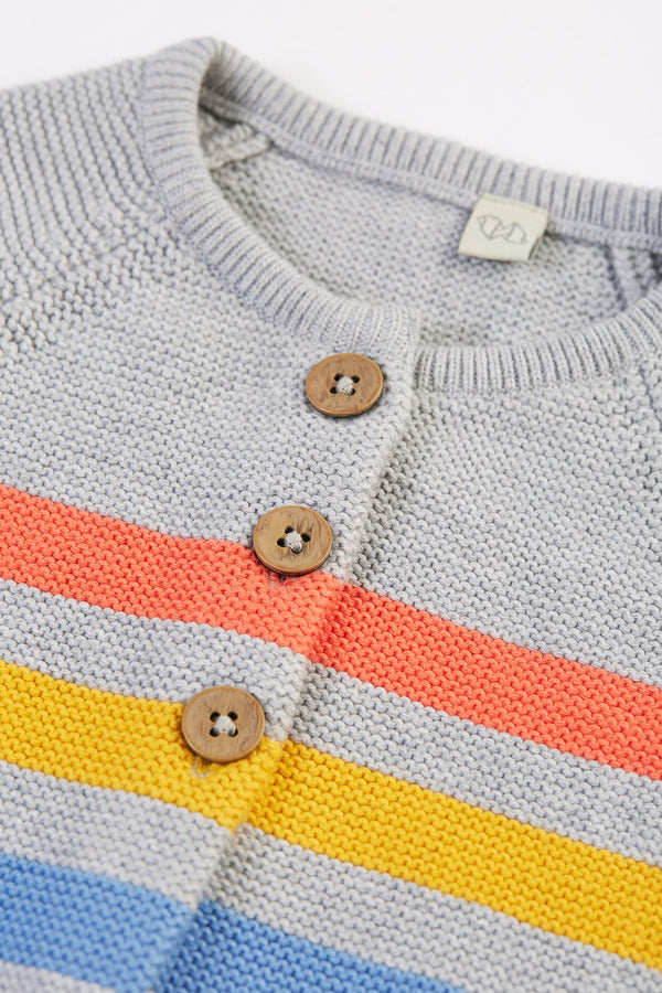 Bright as a Button Cardi, Grey Marl Stripe