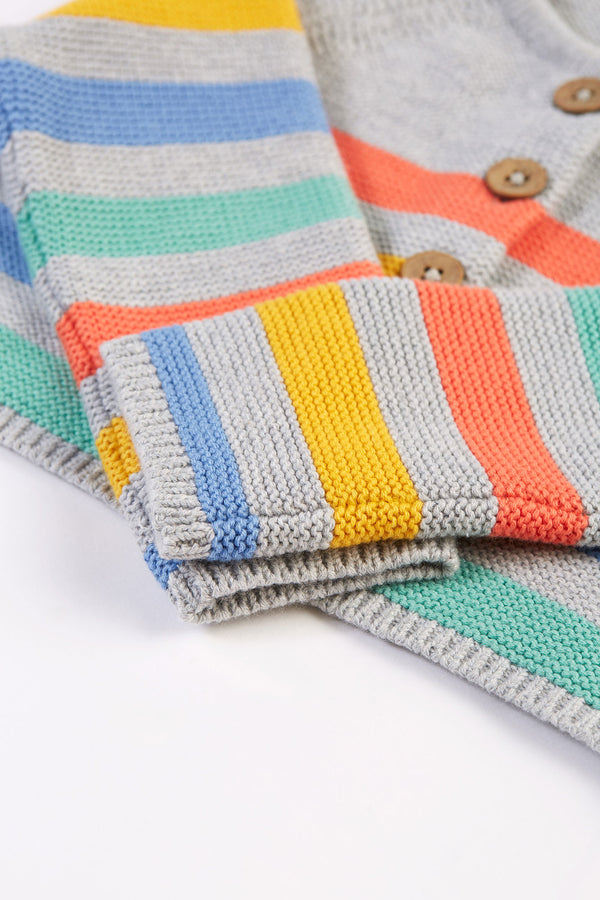 Bright as a Button Cardi, Grey Marl Stripe (3-6m)