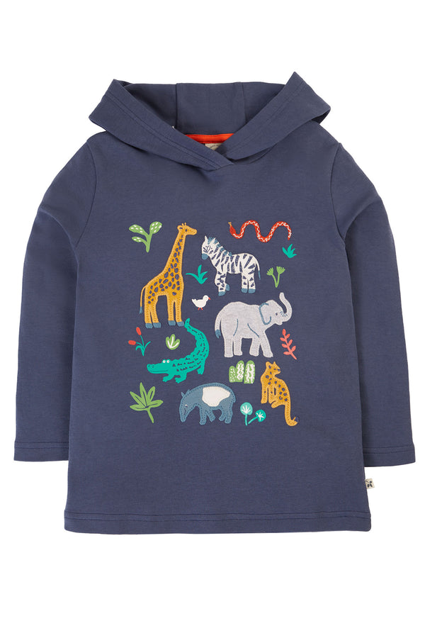 Campfire Hooded Top, Navy Blue/Go Wild Animals