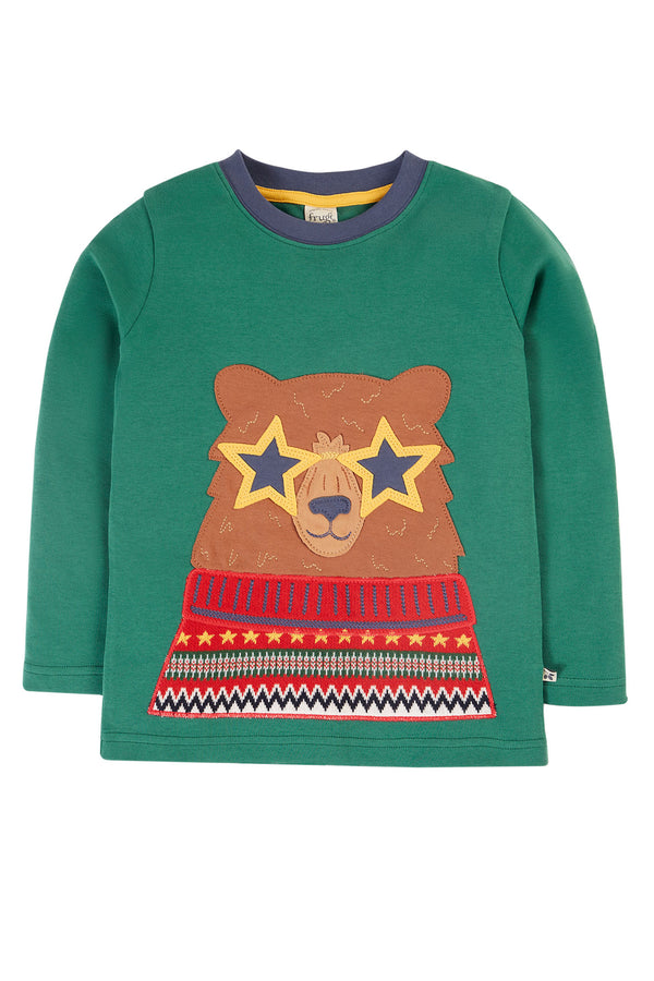 Terrific Applique Top, Teal/Fairisle Bear