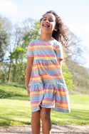 Lucy Dress, Cornflower Rainbow Stripe