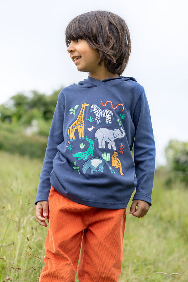 Campfire Hooded Top, Navy Blue/Go Wild Animals